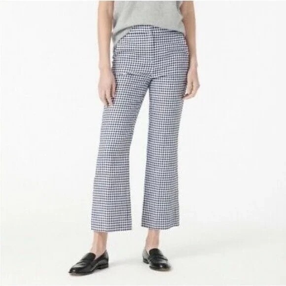 J. Crew Hayden Kickout Crop‎ Pant in Gingham Stretch Linen Sz 6T Business Preppy - Picture 1 of 14